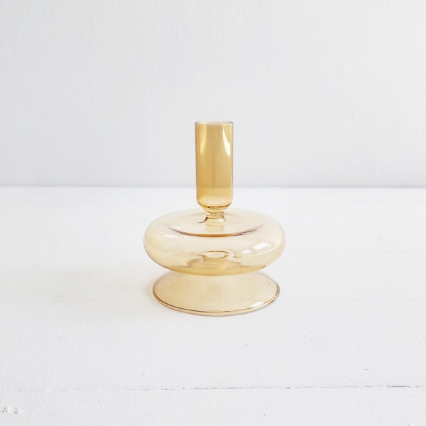 Venice Glass Candle Stick - Amber - 12cm 